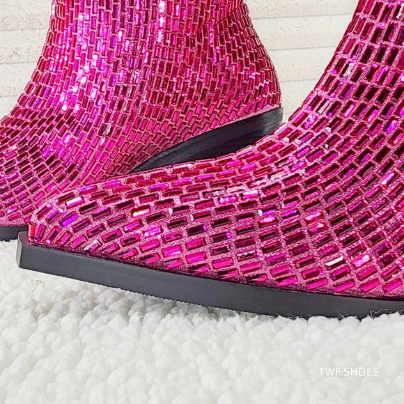 Mirage Fuchsia Pink Rhinestone Pull On Western Cowgirl Knee Boots - Picture 11 of 17